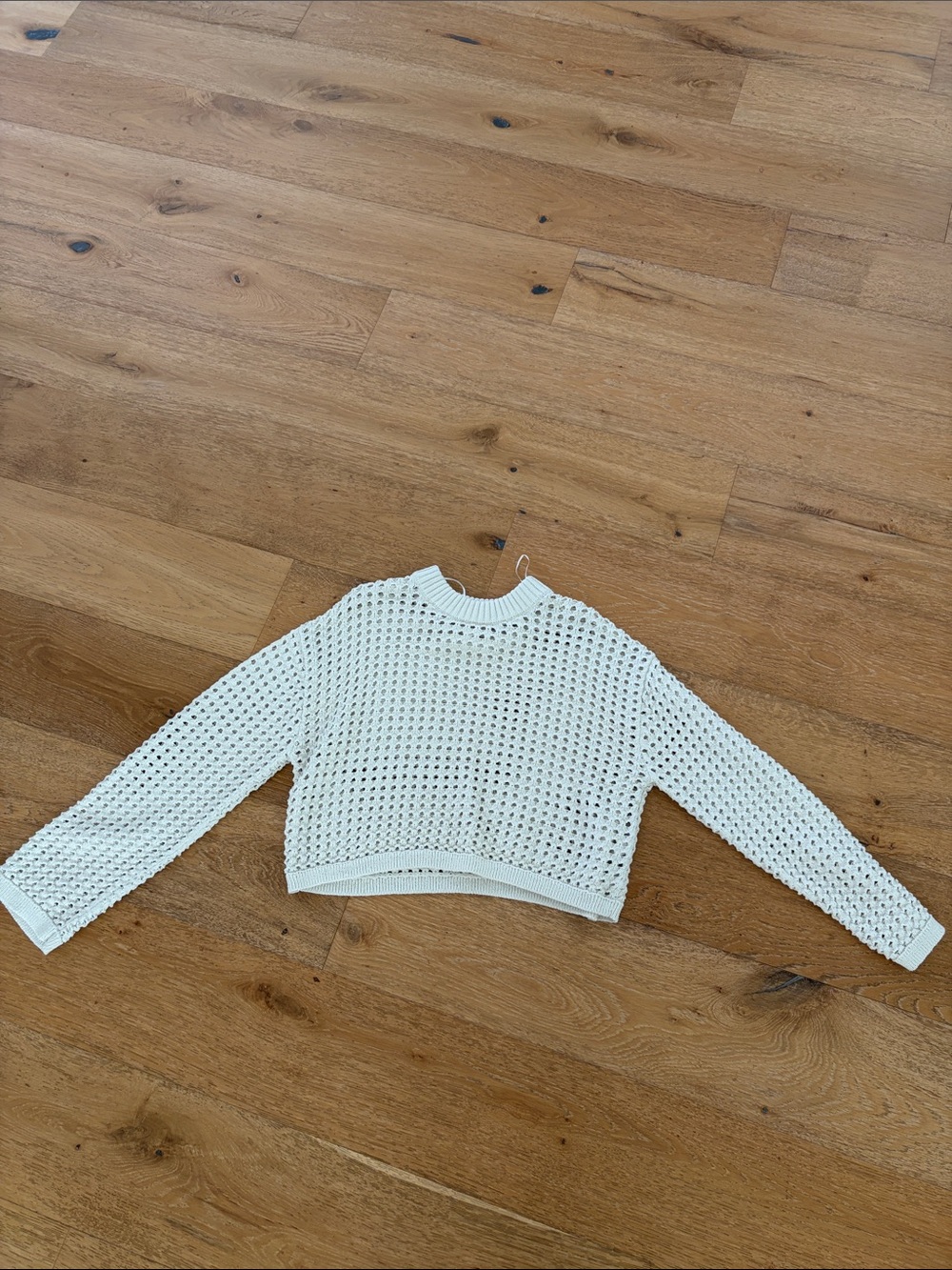 H&M Open Knit Cropped Crewneck Sweater - White